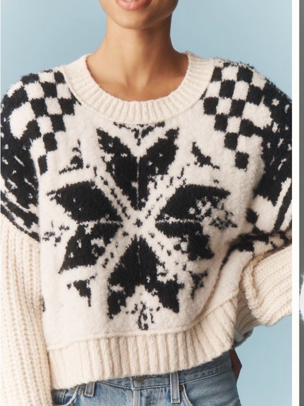 Pilcro Cream and Black Nordic Crew Sweater